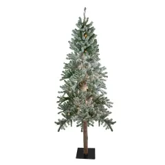 Northlight Pre-Lit Slim Flocked Alpine Artificial Christmas Tree - 7' - Clear Lights Green