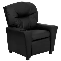 Emma and Oliver Contemporary Kids Recliner with Cup Holder Black LeatherSoft