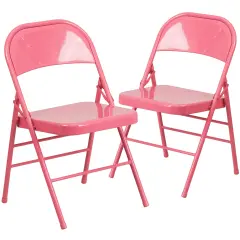 Emma and Oliver 2 Pack Home & Office Colorful Metal Folding Chair Teen and Event Seating Bubblegum Pink