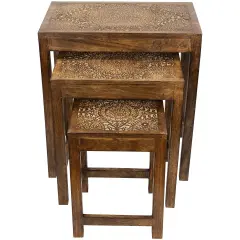 Northlight Set of 3 Walnut Brown Stackable Mandala Nesting Tables24"