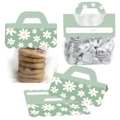 Big Dot of Happiness Sage Green Daisy Flowers - DIY Floral Party Clear Goodie Favor Bag Labels - Candy Bags with Toppers - Set of 24