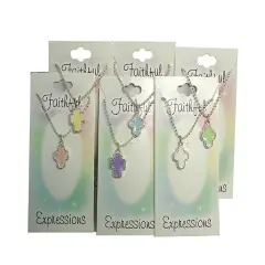 Roman Set of 6 Pastel Sparkle Cross Pendant Silver Necklaces 18"