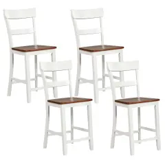 Costway Wooden Bar Stool Set of 4 Bar Chairs with LVL Rubber Wood Frame, Backrest, Footrest Black/White