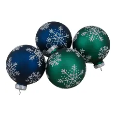 Northlight Glittered Snowflakes Glass Christmas Ball Ornaments - 2.5" (67mm) - Blue and Green - 4ct