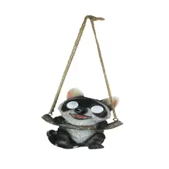 Resin Hanging Raccoon Garden Statue Solar LED Eye Lights Animal Yard Decoration