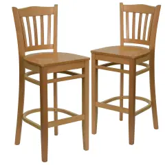 Emma and Oliver 2 Pack Vertical Slat Back Wooden Restaurant Barstool NaturalWood