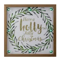 Northlight Lighted Wooden Frame Wreath "Have a Holly Jolly Christmas" Plaque - 11.75" Brown