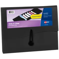 Avery Slide & View Expanding File Folder, 6 Pockets, Letter Size, 1 Black Folder (73542)