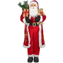 Northlight 48" Santa Claus with Teddy Bear and Gift Sack Standing Christmas Figure Red