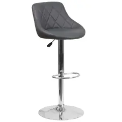 Emma and Oliver Bucket Seat Adjustable Height Barstool with Diamond Pattern Back Gray