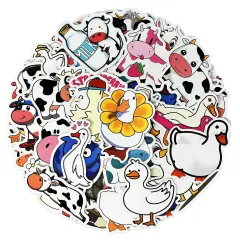 Wrapables Waterproof Vinyl Stickers for Water Bottles, Laptop, Phones, Skateboards, Decals for Teens, 100pcs Ducks and Cows