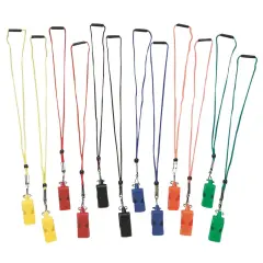 S&S Worldwide Arbiter Pealess Whistle and Breakaway Lanyard.Extremely Loud ABS Plastic Whistles.2 Each in 6 Different Colors with Matching Colored Breakaway Lanyards. Set of 12.