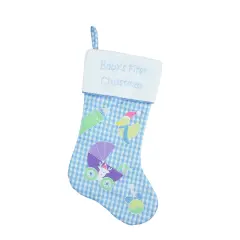 Northlight 18.5" Blue and White 'Baby's First Christmas' Embroidered Christmas Stocking