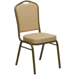 Emma and Oliver Crown Back Stacking Banquet Dining Chair BeigeFab/Gold