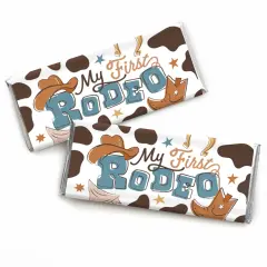 Big Dot of Happiness My First Rodeo - Candy Bar Wrapper Little Cowboy 1st Birthday Party Favors - Set of 24