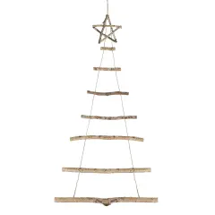 Northlight Natural Frosted Tree with Star Topper Wooden Christmas Hanging Decoration - 51" Brown
