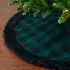 Northlight 48" Green and Black Plaid Christmas Tree Skirt with Faux Fur