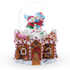 Gingerbread Cottage Snowmen Romance Musical Water Snow Globe
