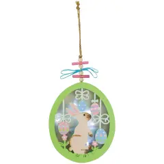 Gallerie II 6" WoodenEaster Eggs and Bunny LED Shadow Box Ornament Battery Operated Green