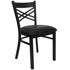Emma and Oliver "X" Back Metal Restaurant Dining Chair BlackVYL/BlackMetal