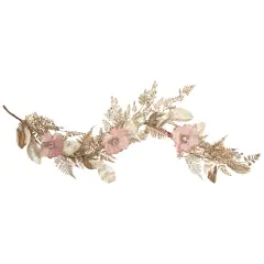 Northlight Poppy and Fern Artificial Christmas Garland - 5' x 10" - Champagne Gold and Pink