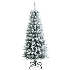 4.5ft Snow-Flocked Hinged Artificial Christmas Pencil Tree w/ 373 Mixed Tips