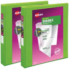 Avery Durable View 3 Ring Binder, 1 Inch Slant Rings, 2 Green Binders (01672)