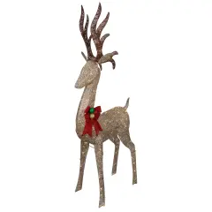Northlight 74" LED Lighted Champagne Deer with Red Bow Outdoor Christmas Decoration Gold