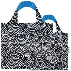 Wrapables Large & Small Allybag Foldable & Lightweight Reusable Grocery Bags (Set of 2) Navy Swirls
