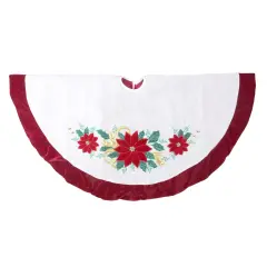 Sterling 48" Ivory and Red Poinsettia Christmas Tree Skirt with Beads