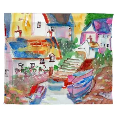 Betsy Drake Boats At Steps Outdoor Wall Hanging 24x30