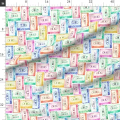 Various Fabrics by the Yard or Fat Quarter Watercolor Tape Cassette Retro Nostalgic Mixtape Rainbow Green Blue Yellow Audiotape Custom Printed Fabric by Spoonflower