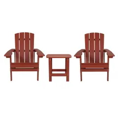 Merrick Lane Set of 2 Riviera All-Weather Adirondack Patio Chairs with Matching Side Table Red