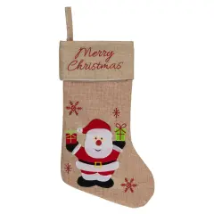 Northlight 19" Beige and Red Santa Claus Embroidered Christmas Stocking Brown