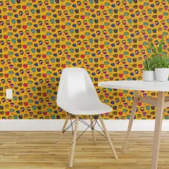Pre-Pasted Wallpaper 2FT Wide Yellow Whimsical Small Scale Kitchen Mug Coffee Cup Kitsch Tea Lover Custom Pre-pasted Wallpaper by Spoonflower