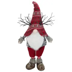 Northlight LED Lighted Nordic Hat Standing Santa Christmas Gnome with Antlers - 30" - Red