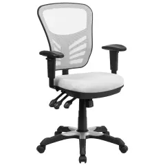 Emma and Oliver Mid-Back Mesh Triple Paddle Swivel Ergonomic Office Chair with Adjustable Arms White
