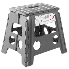 Casafield 13" Folding Step Stool with Handle, Gray - Portable Collapsible Small Plastic Foot Stool for Adults - Use in the Kitchen, Bathroom and Bedroom