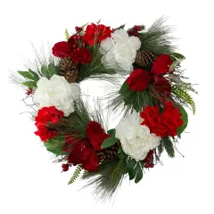 Northlight Peony and Amaryllis Artificial Floral Twig Wreath - Red - 24"
