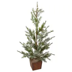 Northlight Potted Frosted Pine Artificial Christmas Tree - 28" &ndash; Unlit Green