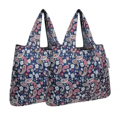 Wrapables Foldable Tote Nylon Reusable Grocery Bag (Set of 2) Paisley Motif