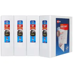 Avery 3" Heavy-Duty View 3 Ring Binders, One Touch Slant Rings, 700-Sheet Capacity, White, 4 Pack (79745)
