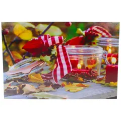 Northlight LED Lighted Fall Candle and Berries Canvas Wall Art 23.5" x 15.75" Brown