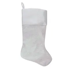 Northlight 22.25" White with Pink Iridescent Glitter Christmas Stocking with Satin Cuff