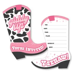 Big Dot of Happiness Rodeo Cowgirl - Shaped Fill-In Invitations - Pink Western Party Invitation Cards with Envelopes - Set of 12