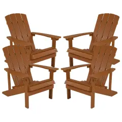 Emma and Oliver 4 Pack Outdoor All-Weather Poly Resin Wood Adirondack Chairs Teak