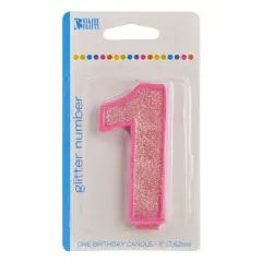 Glitter Numeral Candle, 1ct Pink