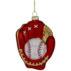 Northlight Baseball Mitt with Ball Glass Christmas Ornament - 4" - Red