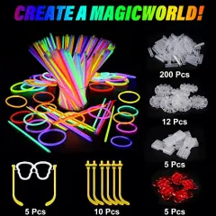 467 Pack Glow Sticks Party Favors for Kids Adults 200 GlowStick Bulk 7 Colors 8 Inch & 267 Connectors Necklace Bracelets Glasses and More in the Dark Light Up Toys