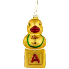 Northlight Ducky New Baby 2023 Glass Christmas Ornament - 5" Yellow